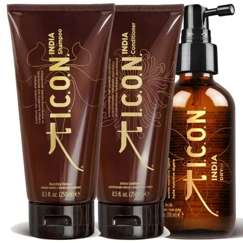 I.C.O.N. - Pack India Hair-Yurvedics Champú 250 ml + Acondicionador 250 ml + Aceite en Seco 118 ml