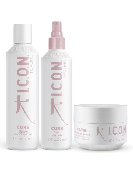 I.C.O.N. - Pack Reparador Cure Champú 250 ml + Acondicionador 250 g + Spray 250 ml