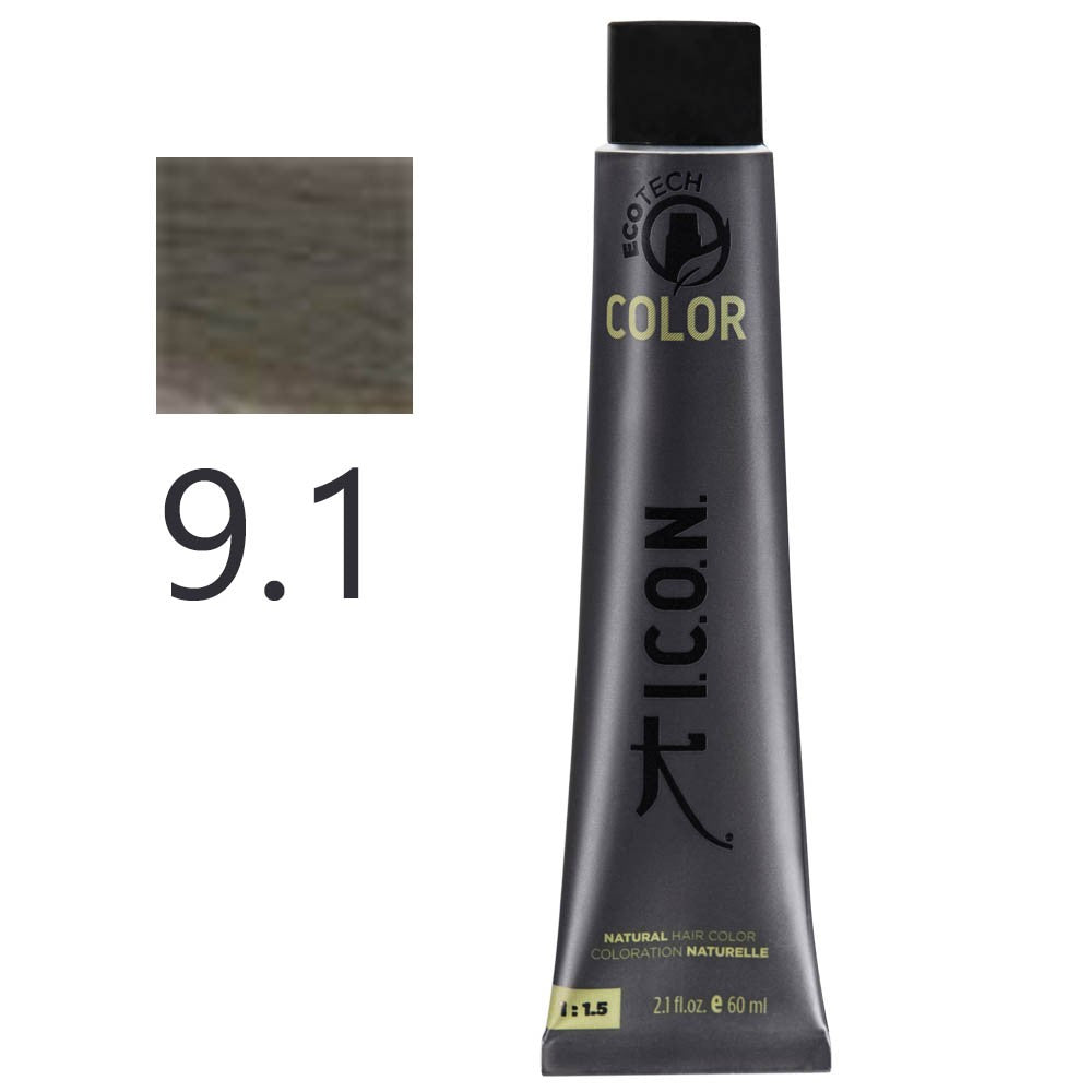 I.C.O.N. - Tinte Permanente Ecotech Ceniza 9.1 Rubio Muy Claro 60 ml